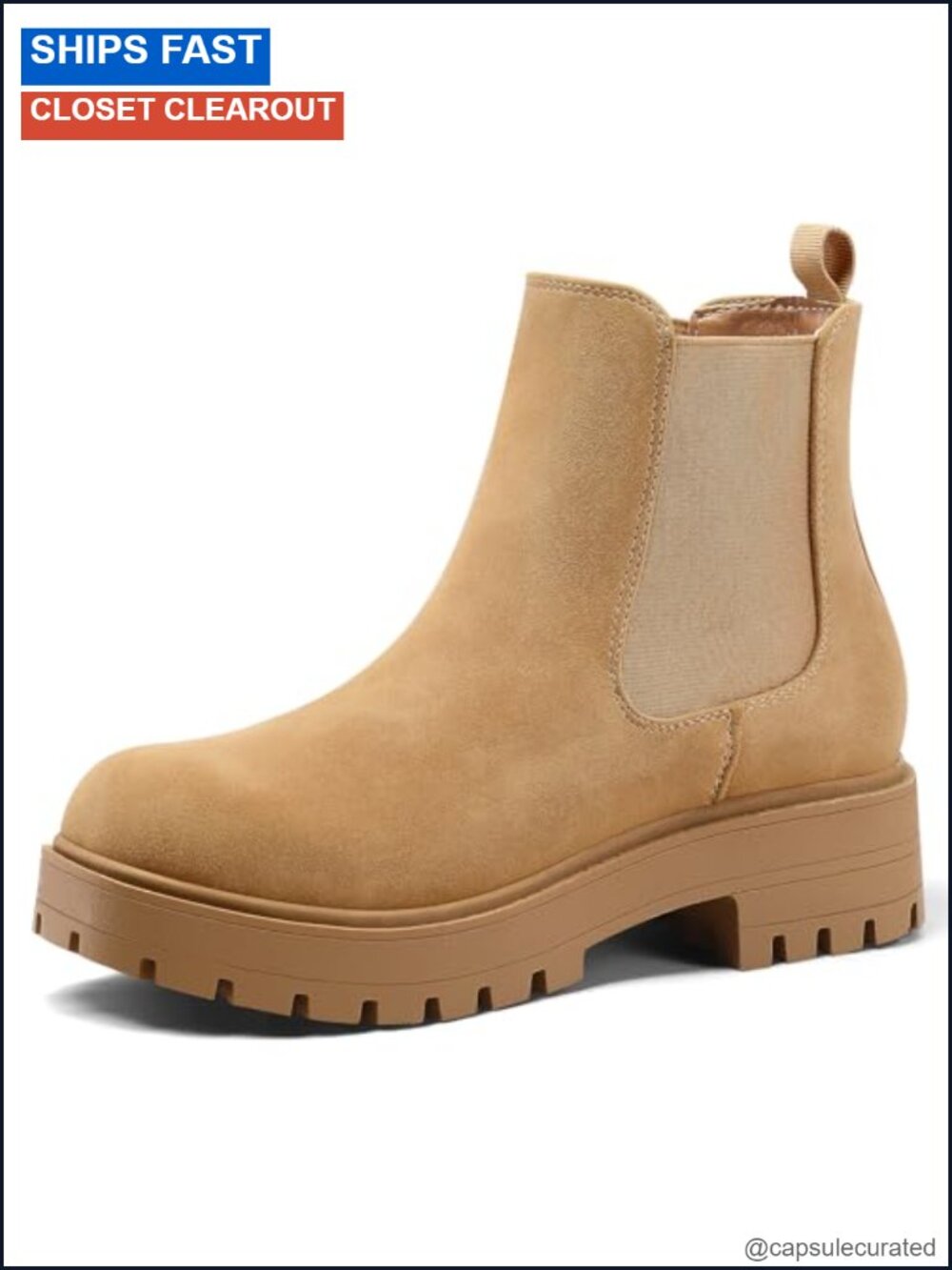 Faux Suede Chelsea Ankle Boots for Women Low Heel Slip On Elastic Lug Sole Fall